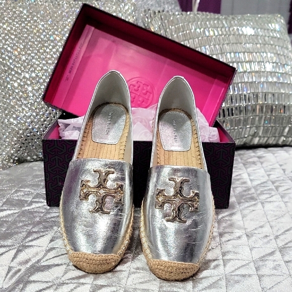 Tory Burch Silver Espadrille Flats NWOT
